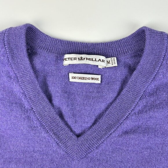 Peter Millar Sweater Men M Extra Fine Italian Merino Wool V-Neck Purple Pullover - Picture 5 of 12